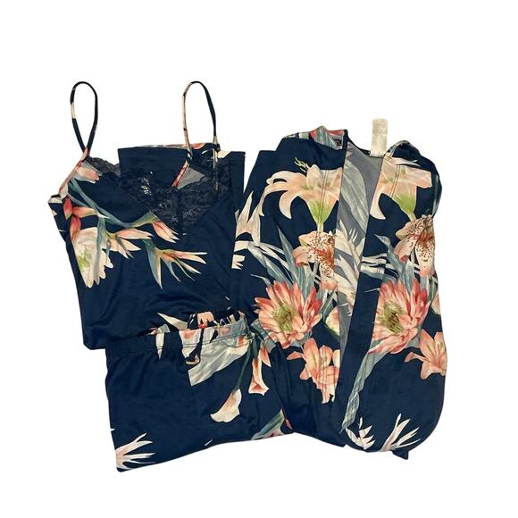 Floral by Flora Nikrooz Cami Short & Robe Floral 3 Pc Pajama Set Medium NWOT - Picture 3 of 16